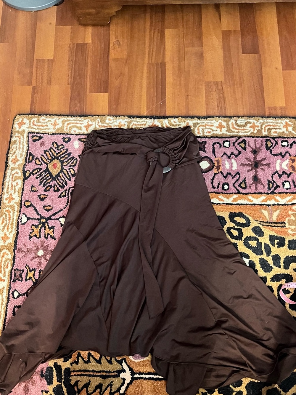 Cider Dark Brown Asymmetrical Midi Skirt with Tie Detail